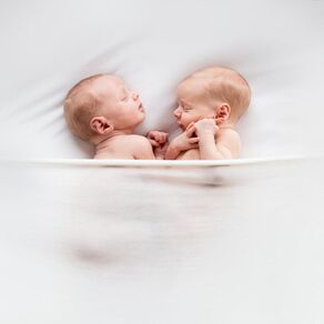 Newborn twins sleeping facing each other with white light blanked Picture